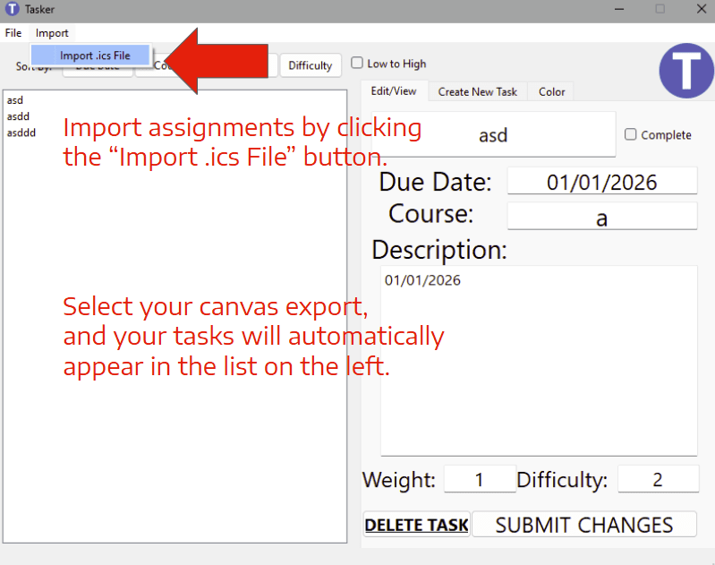 Calendar import dialog